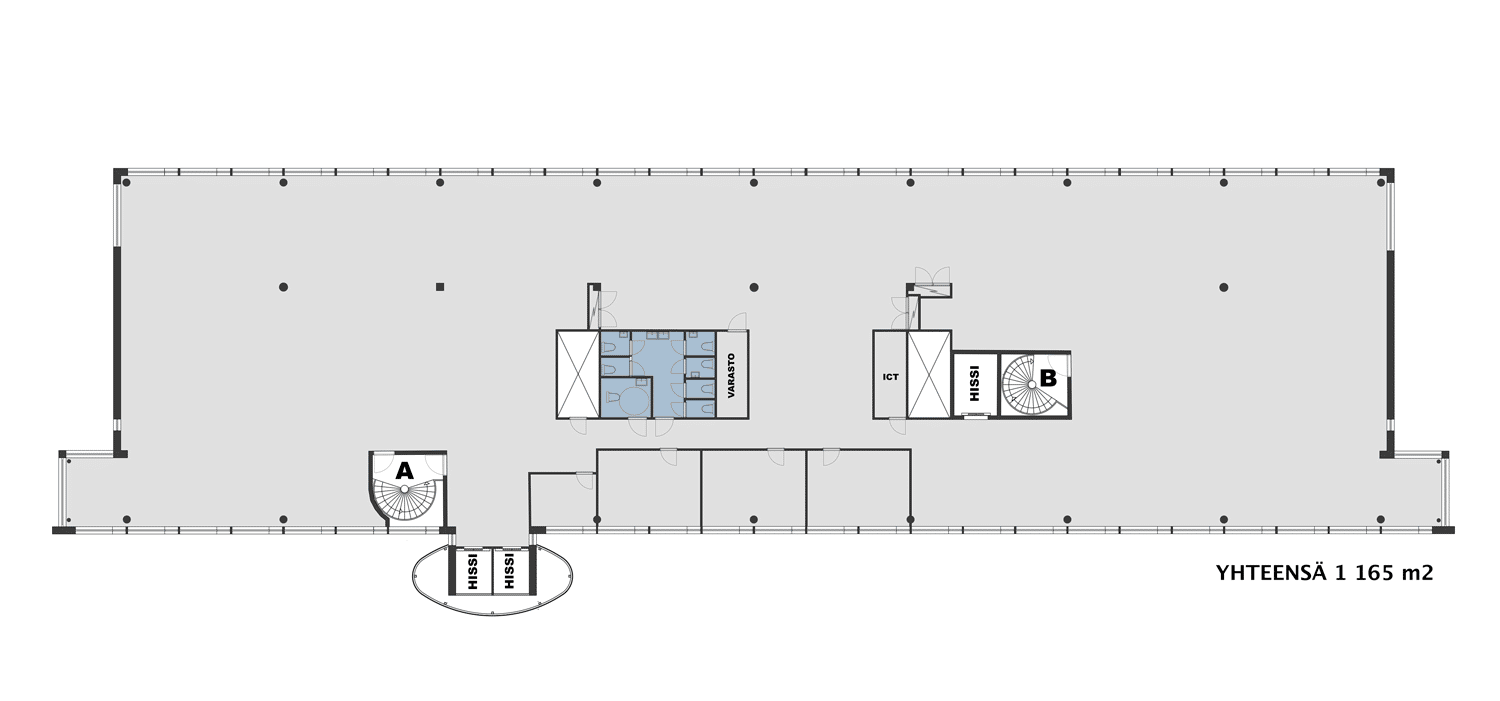 Maarinportin 2.-5. kerroksen pohjakuva, neuvotteluhuoneilla