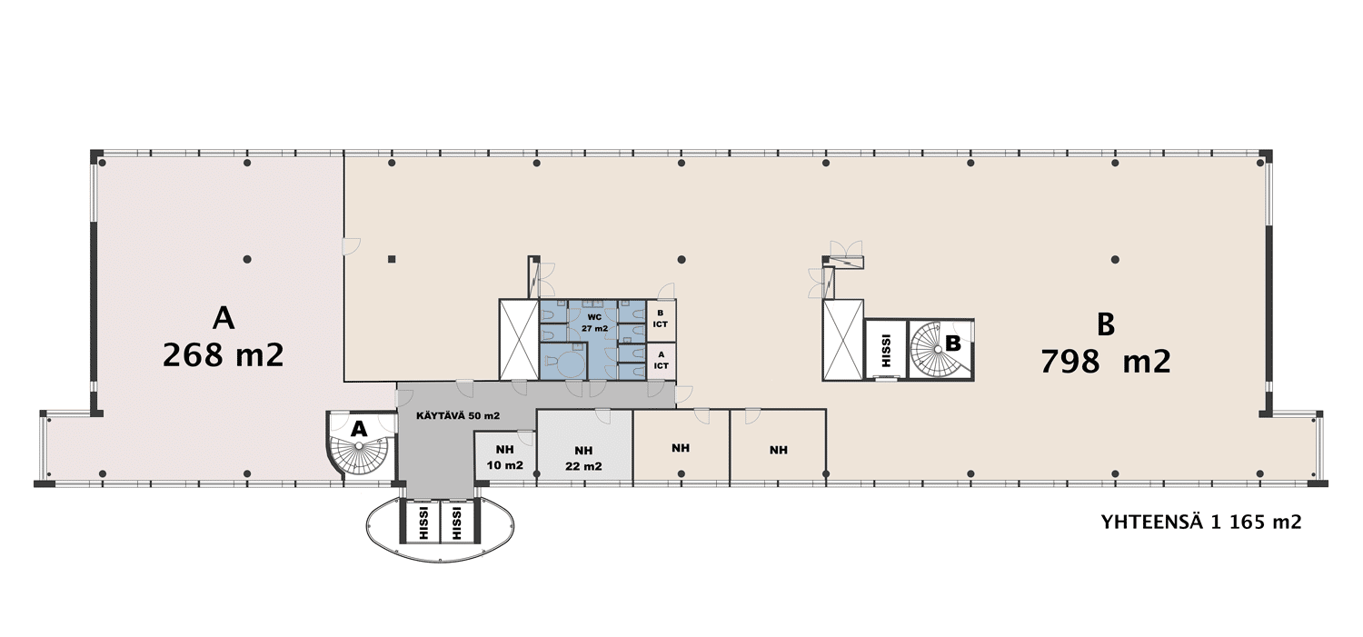 Maarinportin 2.-5. kerroksen pohjakuva, jaettuna kahdelle käyttäjälle