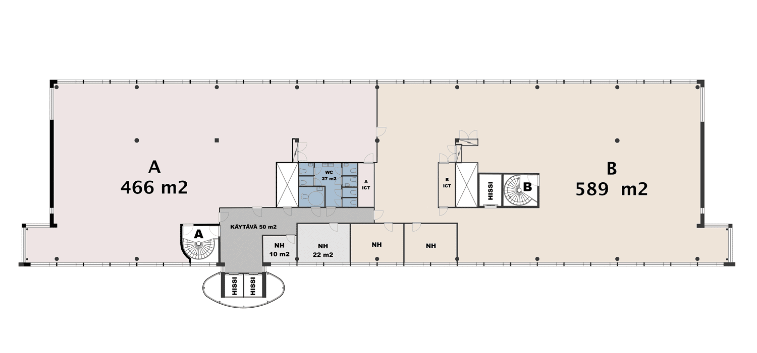 Maarinportin 2.-5. kerroksen pohjakuva, jaettuna kahdelle käyttäjälle