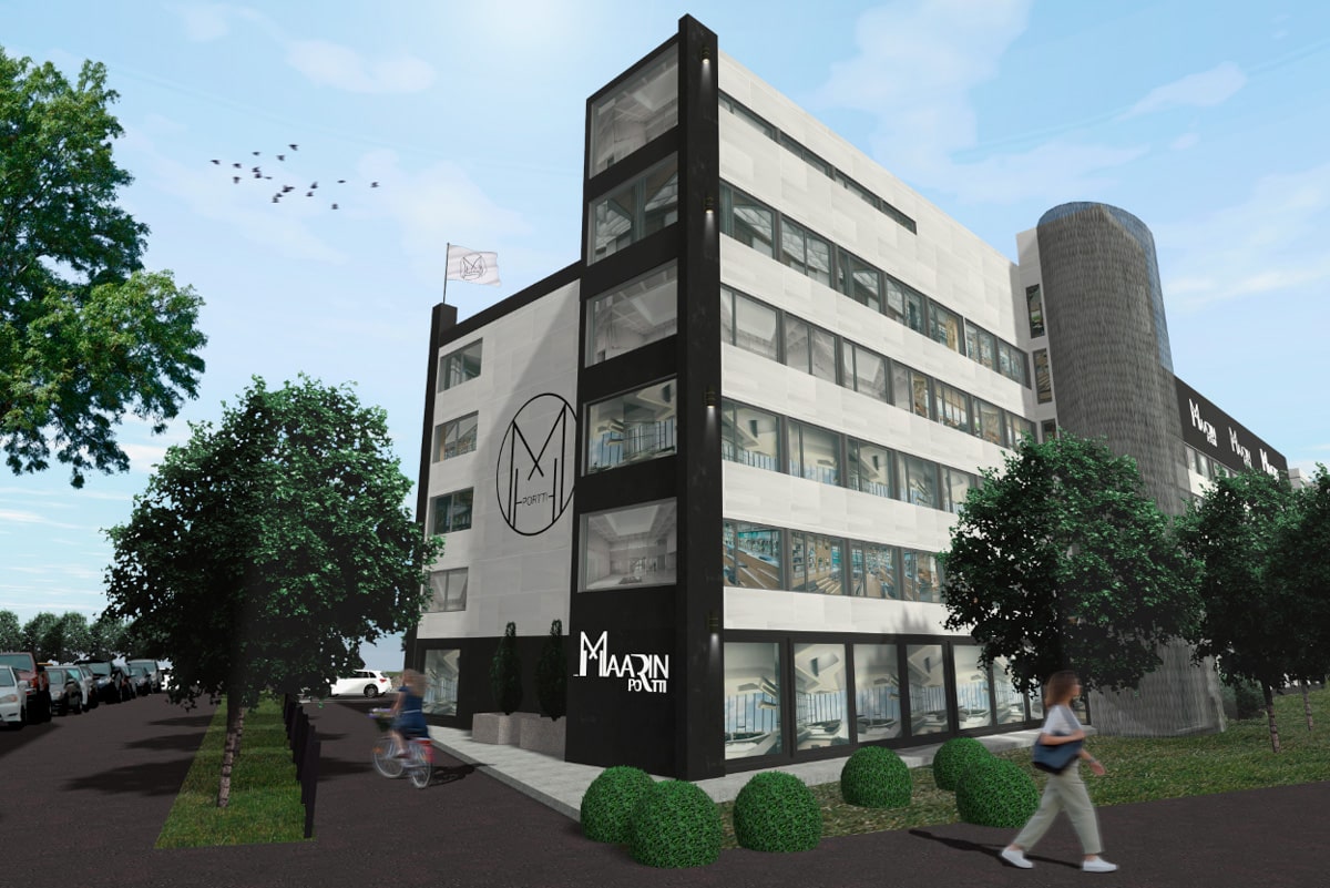 Havainnekuva MaarinPortin julkisivusta kadulta kuvattuna