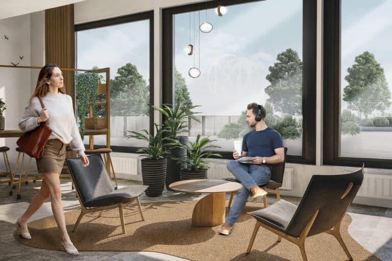 Maarinportin yleisen lounge-alueen havainnekuva.